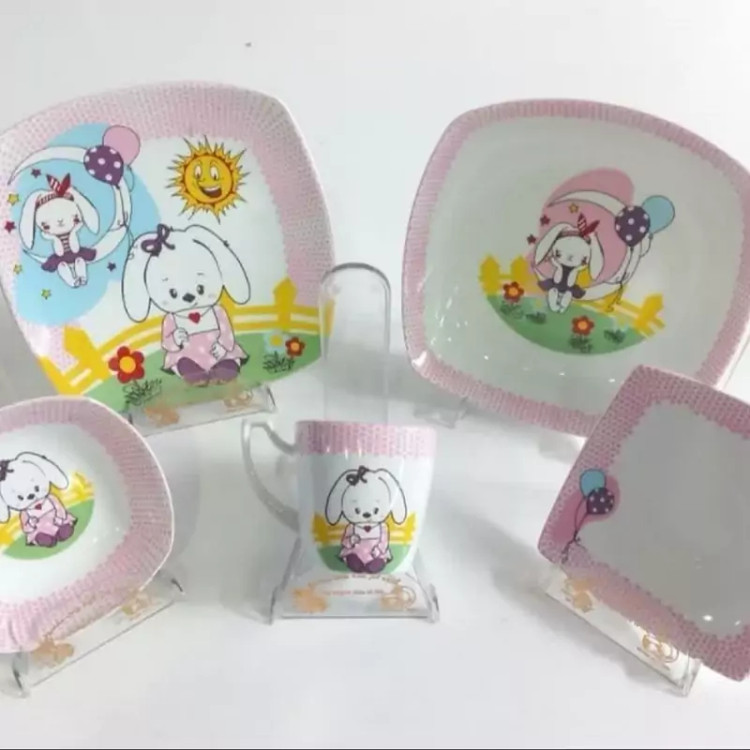 سرویس چینی 5 پارچه غذاخوری کودک برند لورین طرح دختر خرگوش