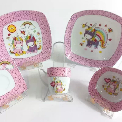 سرویس چینی 5 پارچه غذاخوری کودک برند لورین طرح اسب تک شاخ