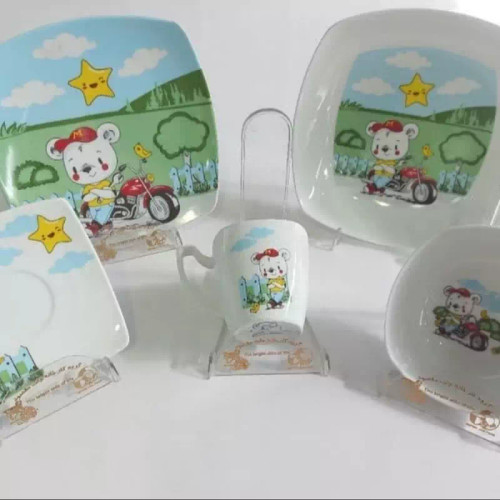 سرویس چینی 5 پارچه غذاخوری کودک برند لورین طرح خرس موتور سوار