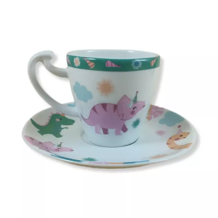 فنجان و نعلبکی سرویس چینی 5 پارچه غذاخوری کودک برند لورین طرح داینامون