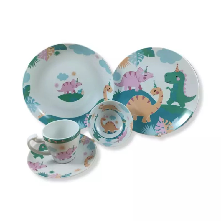 خرید سرویس چینی 5 پارچه غذاخوری کودک برند لورین طرح داینامون