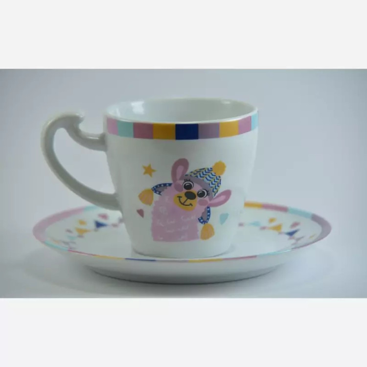 فنجان و نعلبکی سرویس چینی 5 پارچه غذاخوری کودک برند لورین طرح لونا