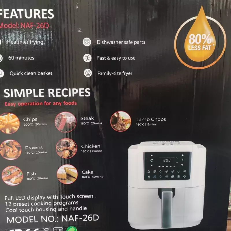 سرخ کن بدون روغن رژیمی،قطعات ژاپنی،رنگ سفید و سیاه،2000وات،دارای 15 برنامه پخت