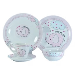 سرویس چینی 5 پارچه غذاخوری کودک برند لورین طرح فیلیمون صورتی
