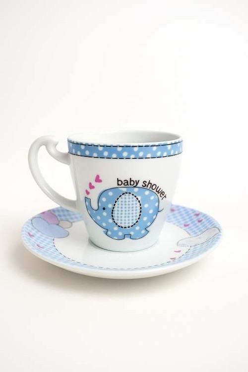 فنجان و نعلبکی سرویس چینی 5 پارچه غذاخوری کودک برند لورین طرح فیلیمون آبی